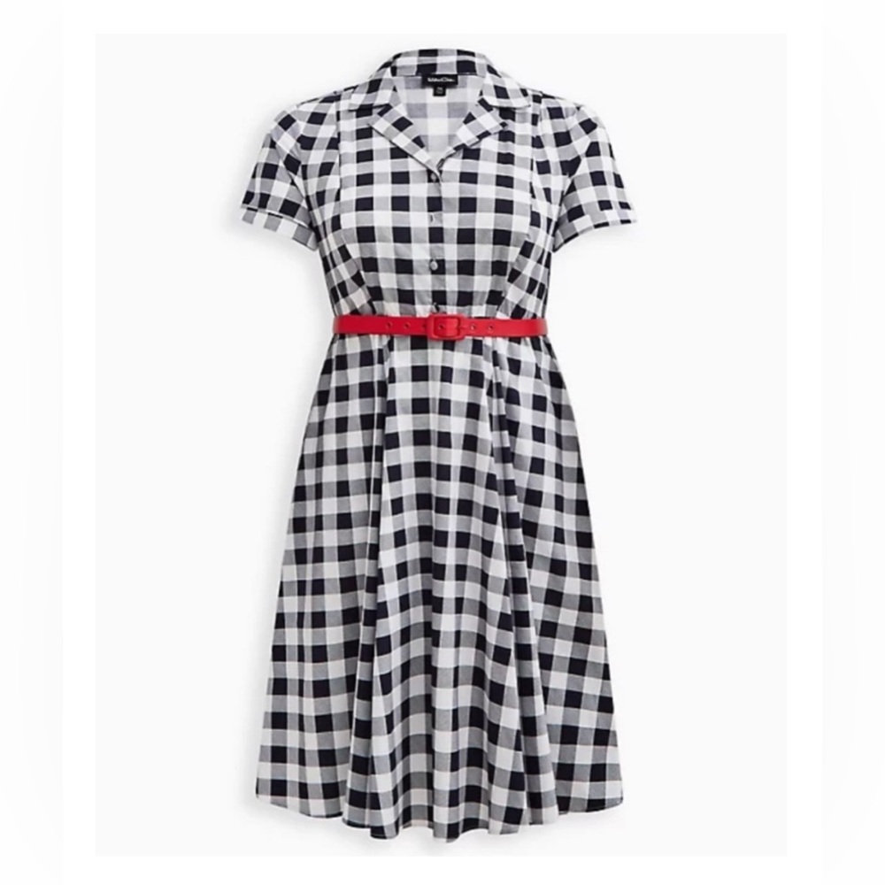 Collared Retro Swing Dress - Poplin Gingham Blue